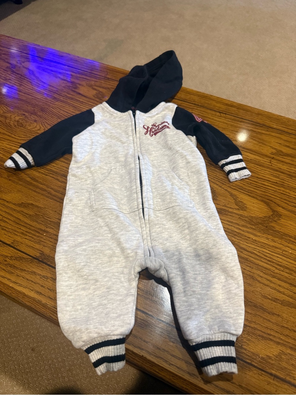 6 for $10 Gray & Black Hooded Baby One-Piece Romper